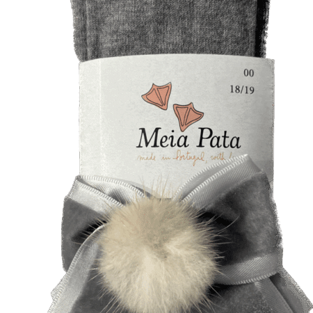 Meia Pata - Kousenbroek met Velvet strik en pompon - Grijs