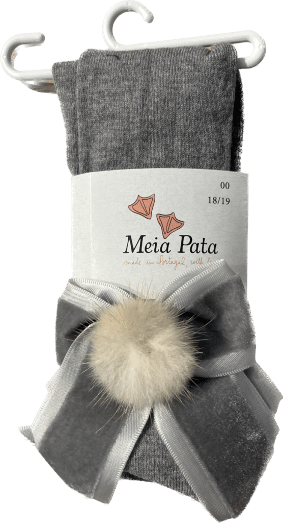 Meia Pata - Kousenbroek met Velvet strik en pompon - Grijs