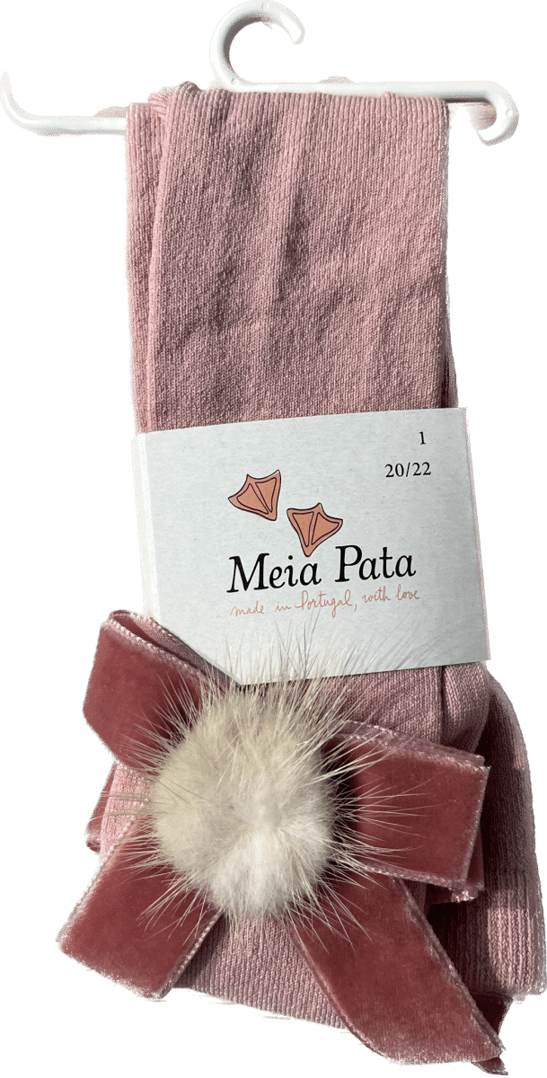 Meia Pata - Kousenbroek met Velvet strik en pompon - Roze