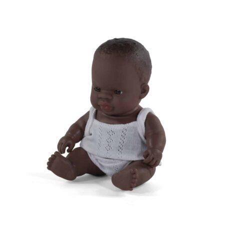 Miniland - BABYPOP AFRIKAANSE JONGEN 21cm, met vanillegeur, waterdicht, anatomisch correct, in vinyl, in geschenkdoos. Made in Spain, 10m+