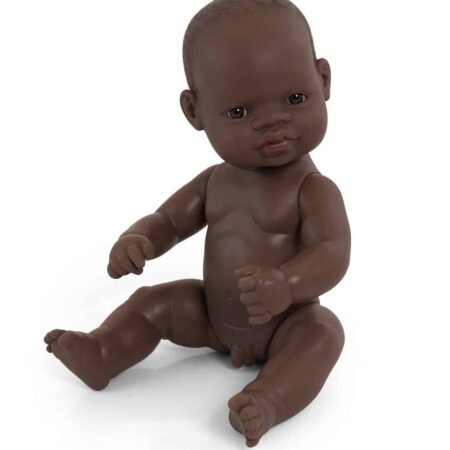 Miniland - BABYPOP AFRIKAANSE JONGEN 32cm, met vanillegeur, waterdicht, anatomisch correct, in vinyl. Made in Spain, 10m+