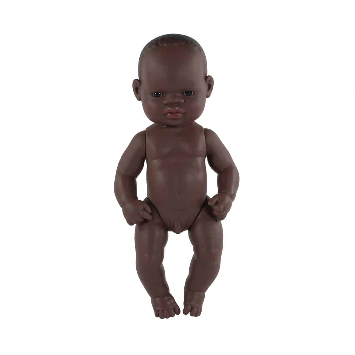 Miniland - BABYPOP AFRIKAANSE JONGEN 32cm, met vanillegeur, waterdicht, anatomisch correct, in vinyl. Made in Spain, 10m+
