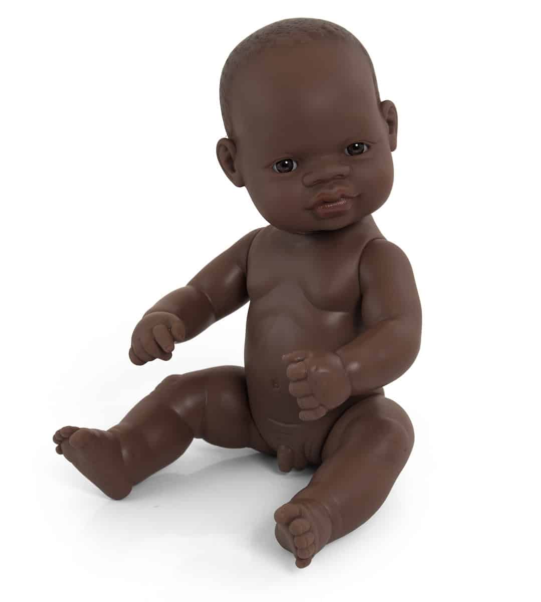Miniland - BABYPOP AFRIKAANSE JONGEN 32cm, met vanillegeur, waterdicht, anatomisch correct, in vinyl. Made in Spain, 10m+