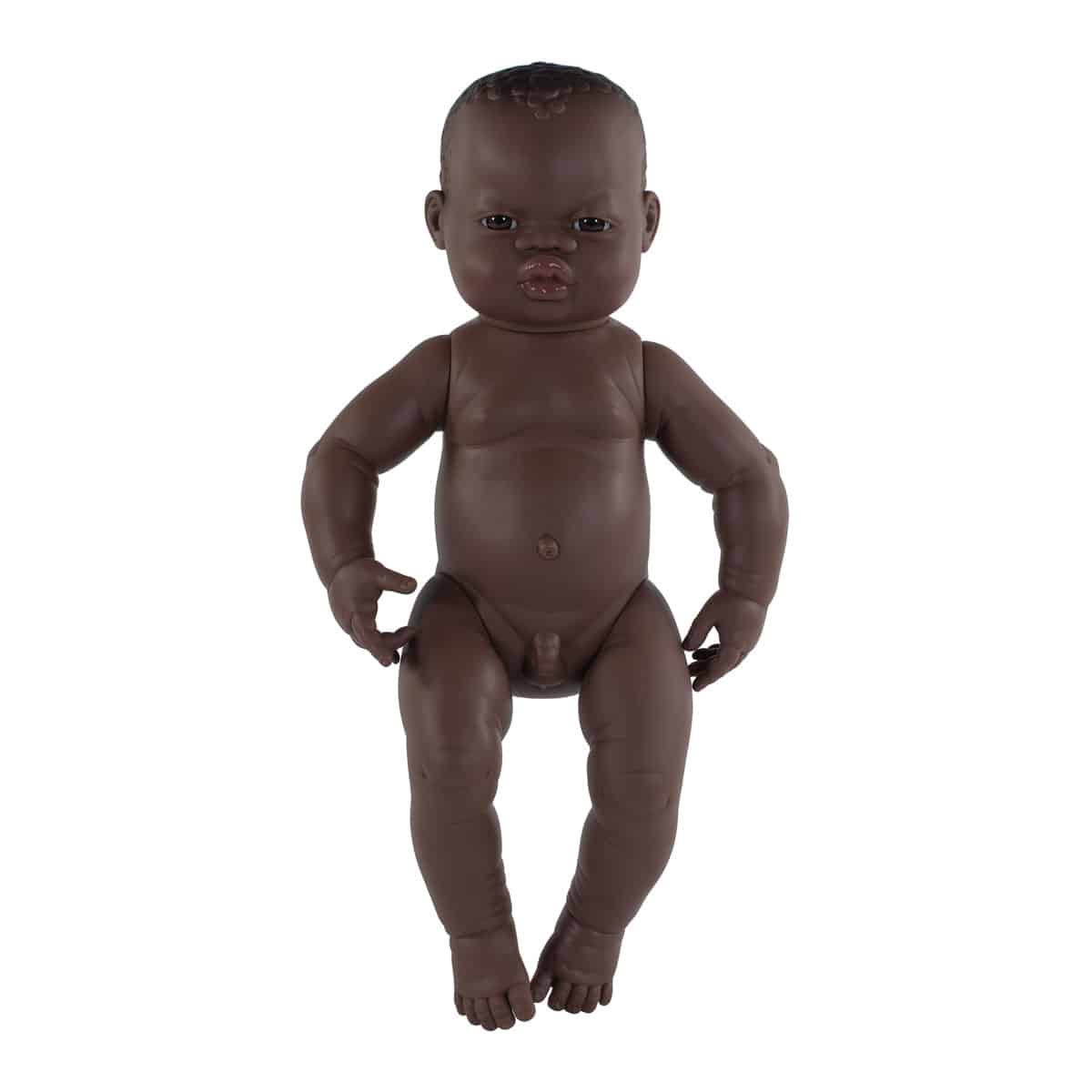 Miniland - BABYPOP AFRIKAANSE JONGEN 40cm, met vanillegeur, waterdicht, anatomisch correct, in vinyl. Made in Spain, 10m+