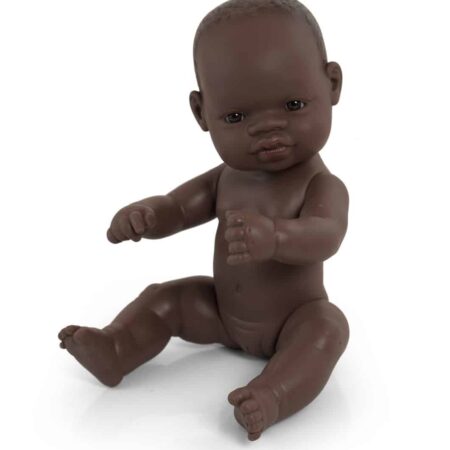 Miniland - BABYPOP AFRIKAANS MEISJE 32cm, met vanillegeur, waterdicht, anatomisch correct, in vinyl. Made in Spain, 10m+