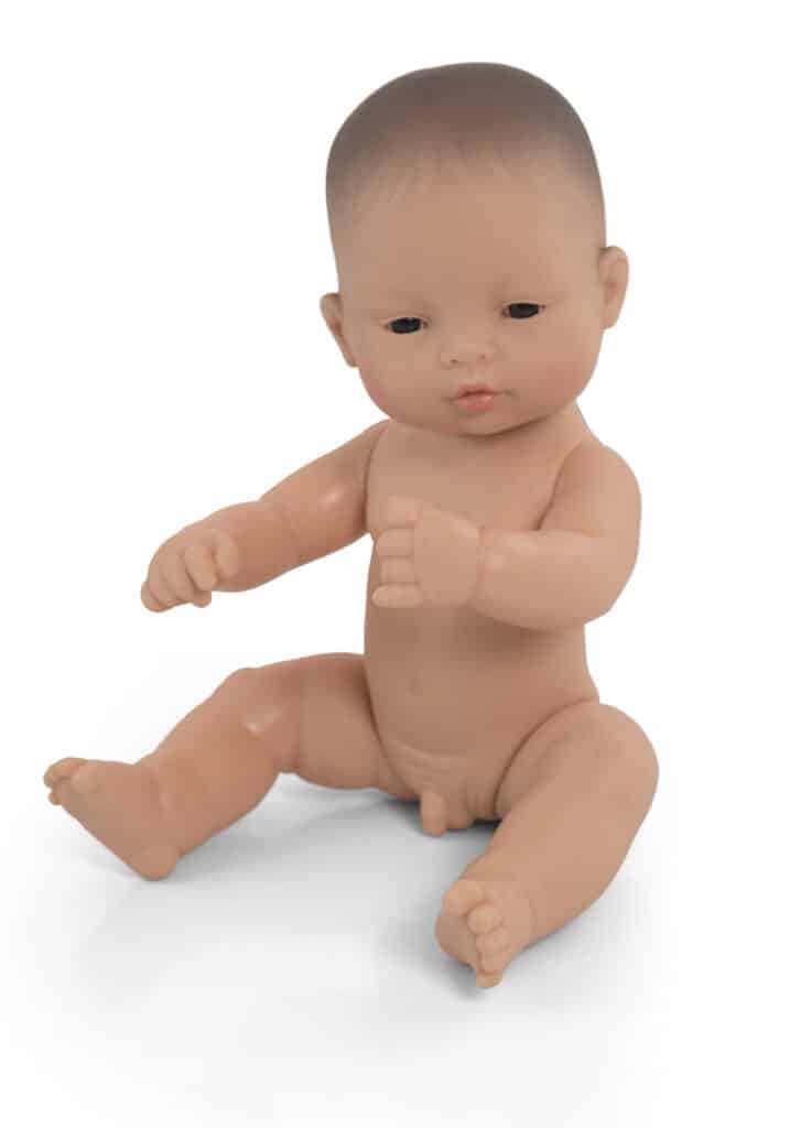 Miniland - BABYPOP AZIATISCHE JONGEN 32cm, met vanillegeur, waterdicht, anatomisch correct, in vinyl. Made in Spain, 10m+