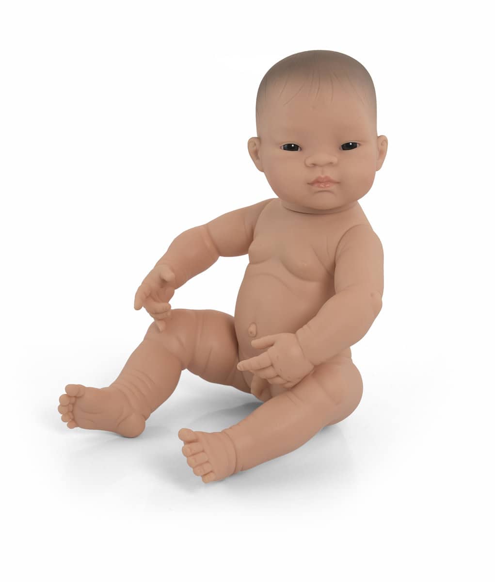 Miniland - BABYPOP AZIATISCHE JONGEN 40cm, met vanillegeur, waterdicht, anatomisch correct, in vinyl. Made in Spain, 10m+
