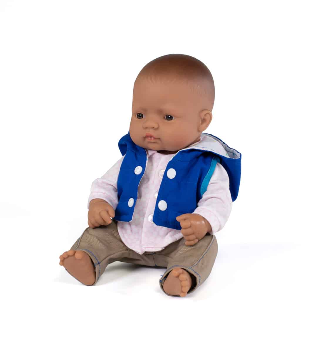 Miniland - BABYPOP LATIJNS-AMERIKAANSE JONGEN met KLEERTJES 32cm, met vanillegeur, waterdicht, anatomisch correct, in vinyl. Made in Spain, 3+