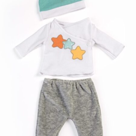 Miniland - BABYPYJAMA grijs, 2-delig, voor de babypop 40cm, in plastic zakje met kapstok, 3+