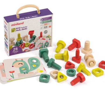 Miniland - BOUTEN en MOEREN 23x19x8cm, 24-delig, met 4 voorbeeldkaarten, 2+