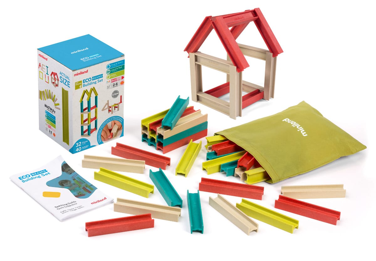 Miniland - BOUWSET 15x21x15cm, STEM, 32-delig, balkje 6x3cm, in zakje, 2+