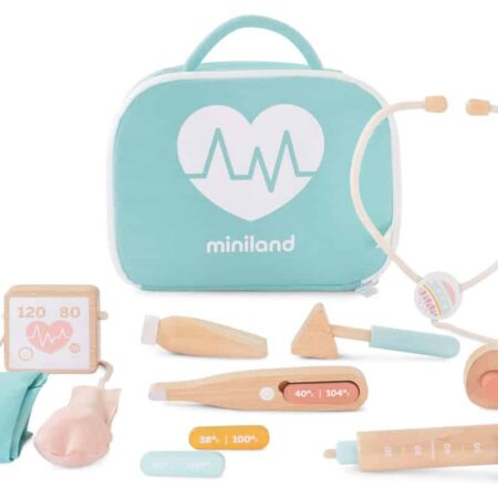 Miniland - DOKTERSTASJE 23cm, in hout, 9-delig, 3+
