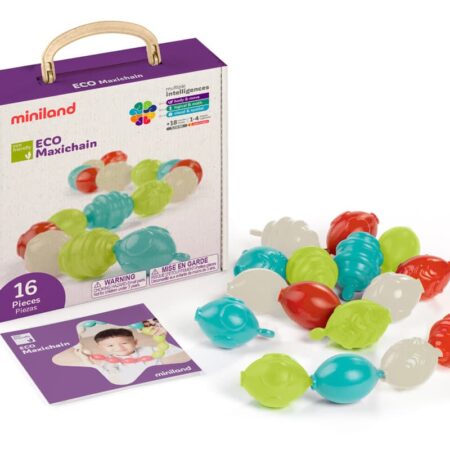 Miniland - MIJN EERSTE BLOKKEN Maxichain 7cm, 16-delig. Made in Spain, in koffer, 18m+