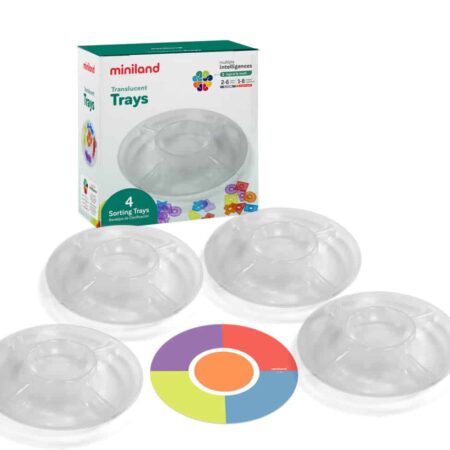 Miniland - SORTEERSCHALEN diam.26cm, doorzichtig, geschikt voor lightpad, 4 schalen en 1 speelkaart, 2+