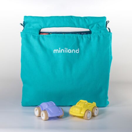 Miniland - SPEELMAT RUIMTE, met 3D elementen en 2 autootjes, opgevouwen als tas met handvat