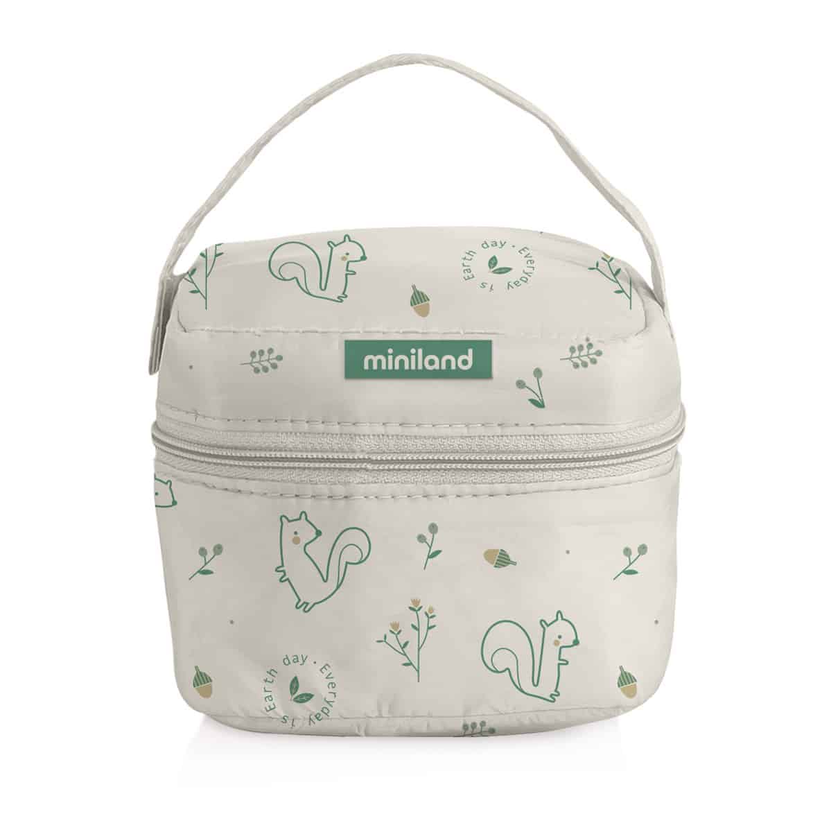 Miniland - THERMOSZAK EEKHOORN 11x12x11cm, met 2 glazen potjes (160ml), ecofriendly collectie, BPA vrij