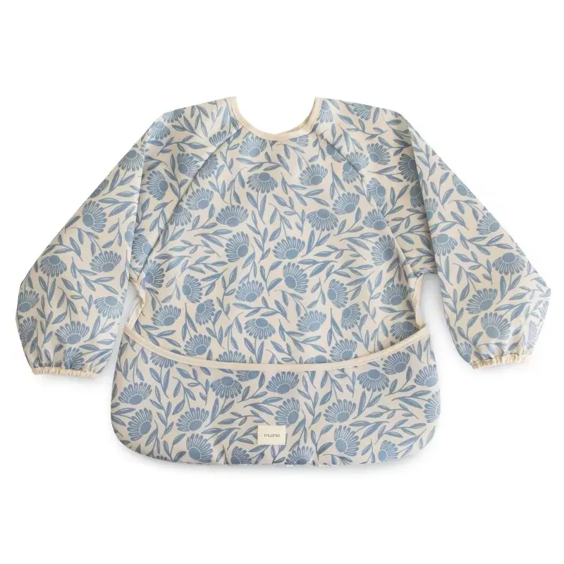 Mushie - Long Sleeve Bib - Blue Flowers