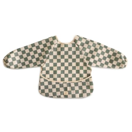 Mushie - Long Sleeve Bib - Olive Check