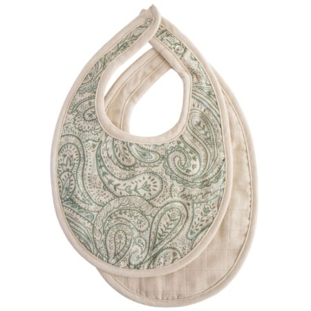 Mushie - Muslin Bib 2-Pack - Green Paisley/Fog