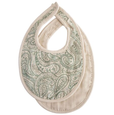 Mushie - Muslin Bib 2-Pack - Green Paisley/Fog