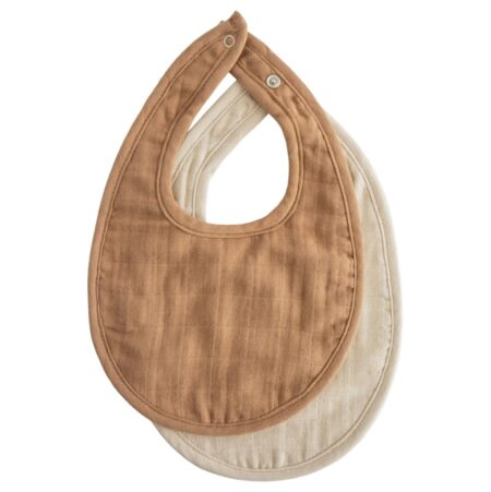 Mushie - Muslin Bib 2-Pack - Tan/Fog