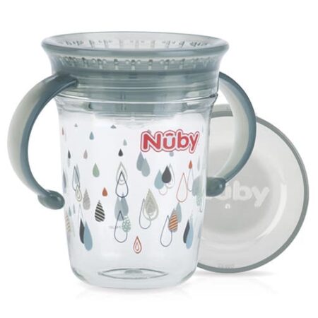Nuby - 360° Wonder Cup met handvaten uit Tritan™ - Grijs - 240ml - 6m+