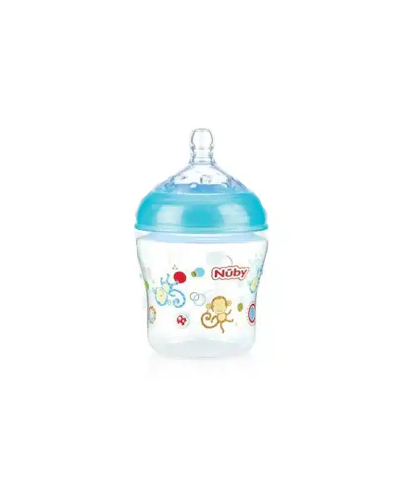 Nuby - Brede Hals Fles - 180ML - aap lichtblauw
