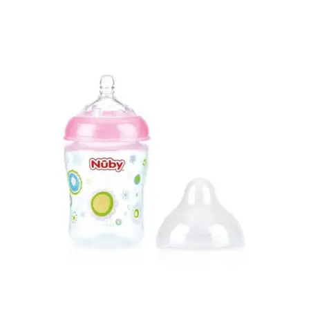 Nuby - Brede Hals Fles - 180ML - bloemen roze