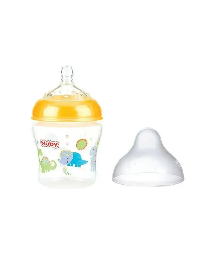 Nuby - Brede Hals Fles - 180ML - dino geel