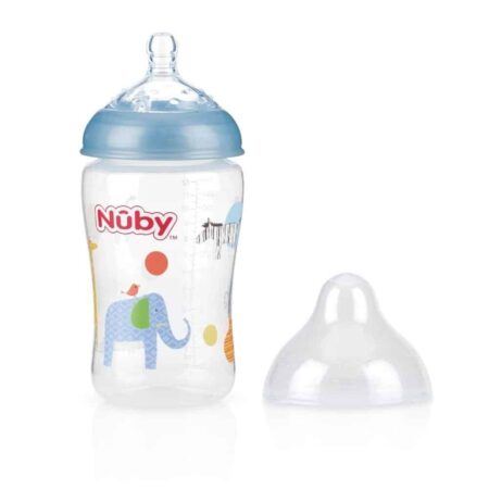 Nuby - Brede Hals Fles 270ML - olifant blauw