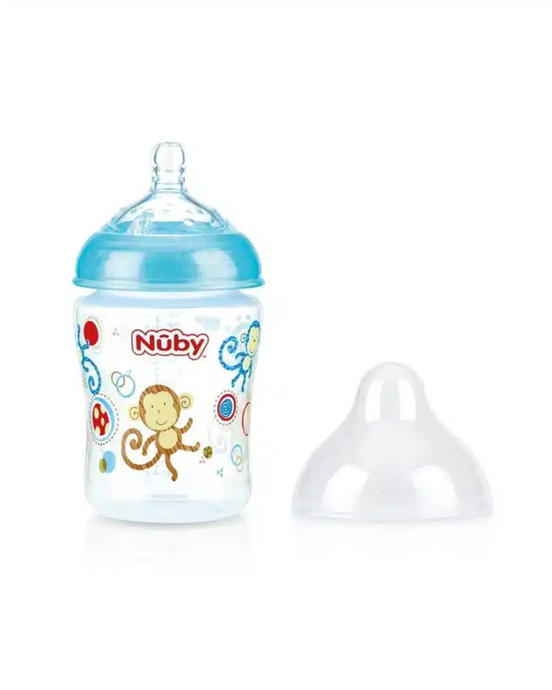 Nuby - Brede Hals Fles 270ML aap - lichtblauw