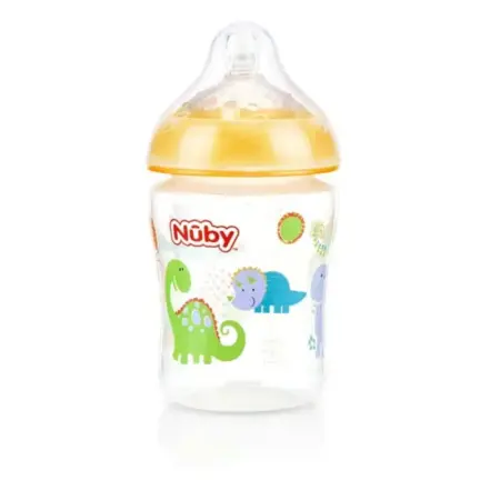 Nuby - Brede Hals Fles 270ML dino- geel