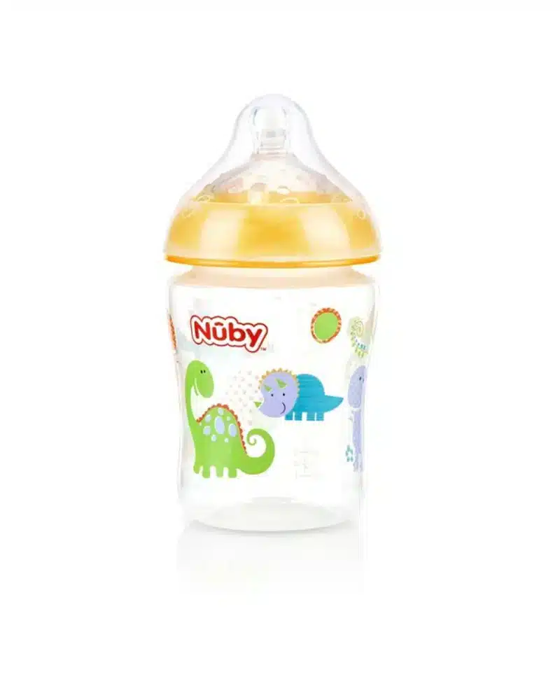 Nuby - Brede Hals Fles 270ML dino- geel