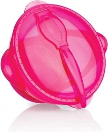 Nuby - Kom met zuigring met lepel en deksel - 360ml - 6m+ roze