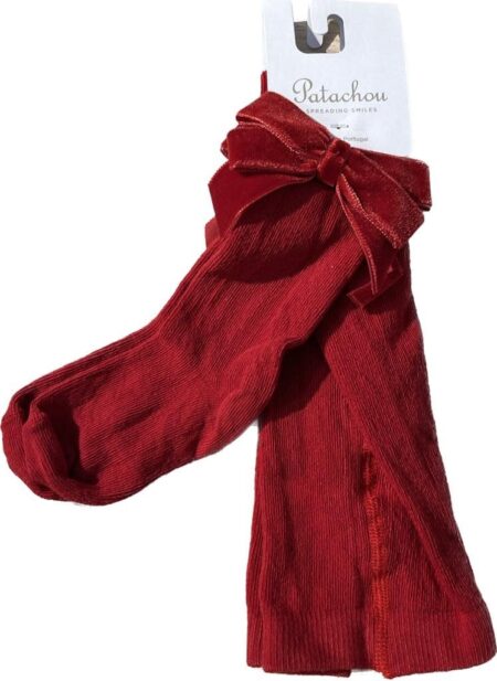 Patachou - Tights - Rood Met Velour Strik