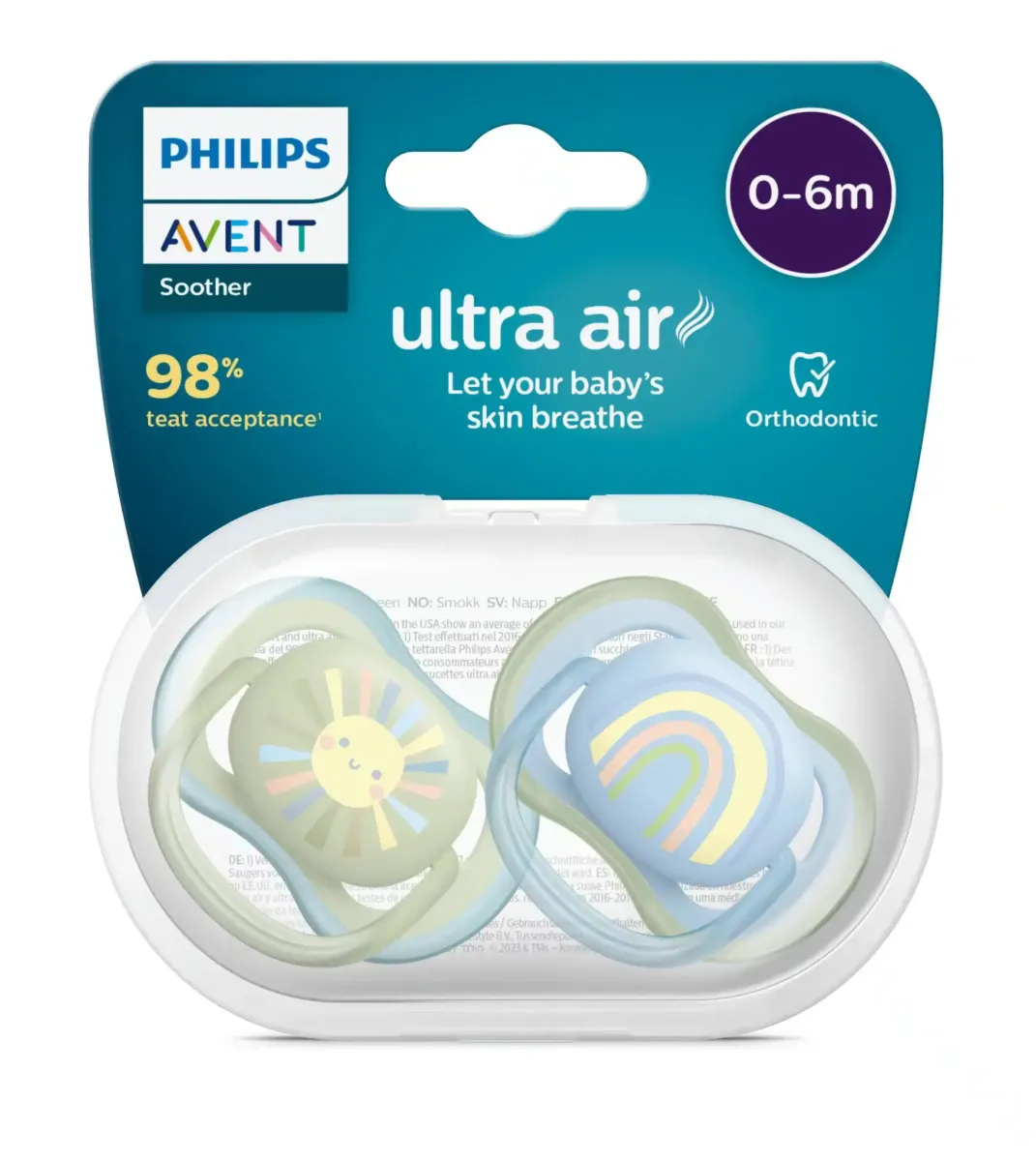 Philips-Avent - Fopspeen +0M Ultra Air Zon/Regenboog Boy