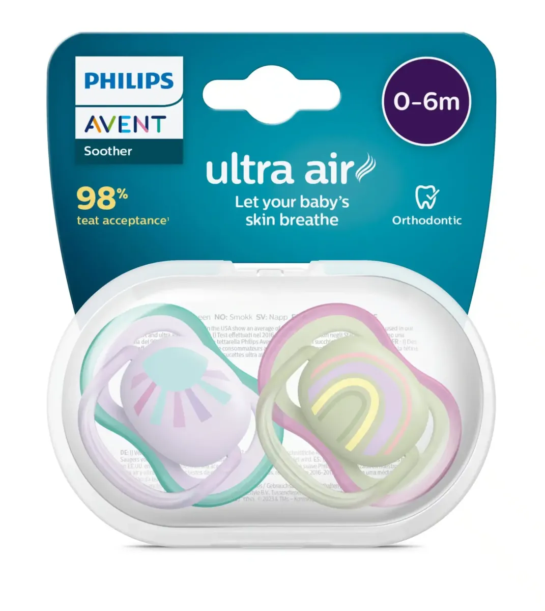 Philips-Avent - Fopspeen +0M Ultra Air Zon/Regenboog Girl
