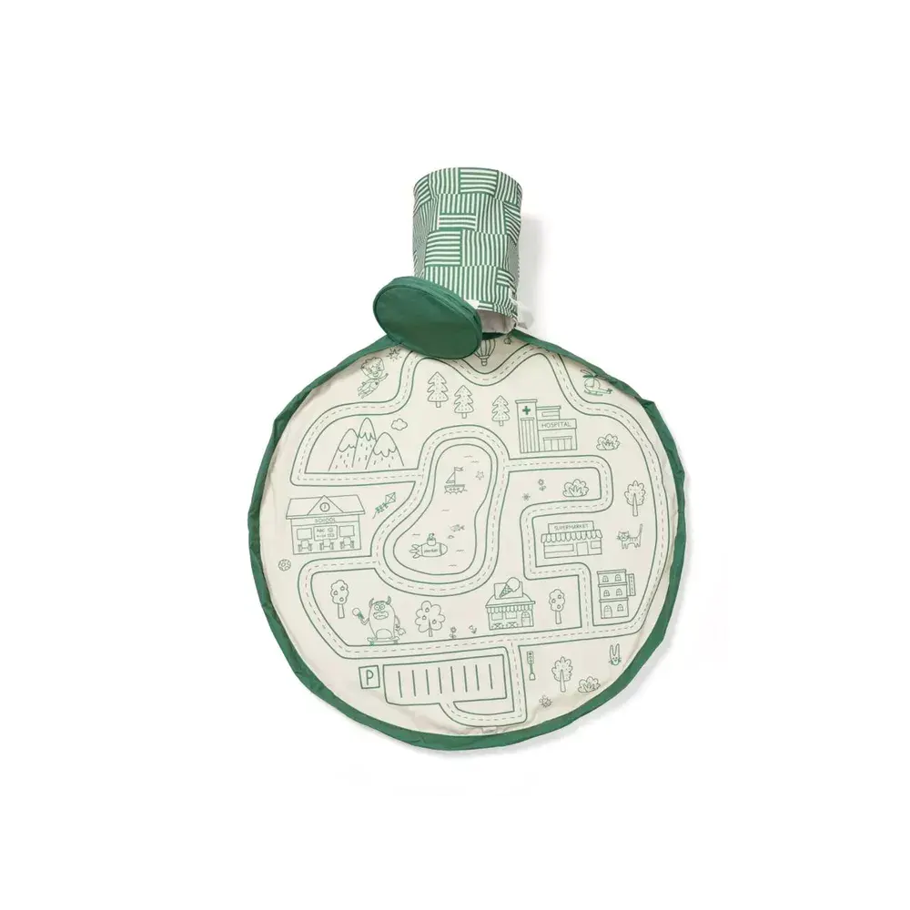 Play & Go - Opbergmand Met Speeltapijt - Roadmap Green 140cm