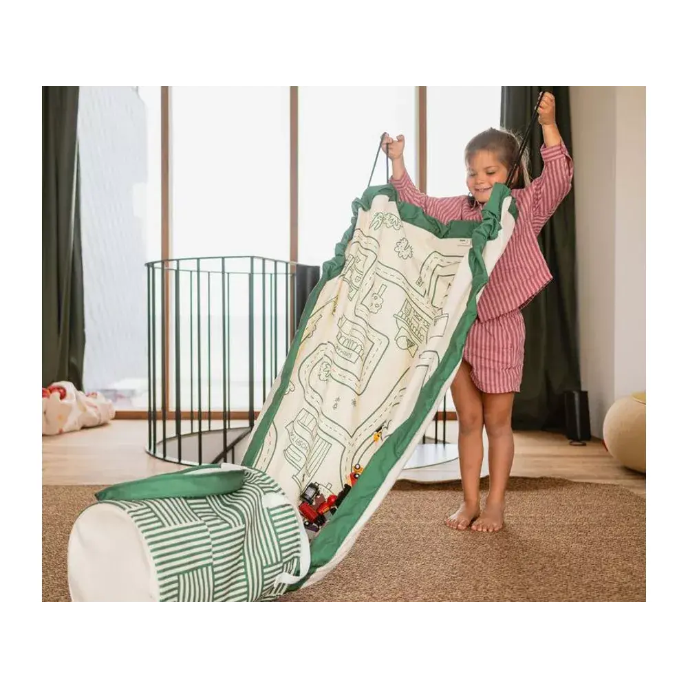 Play & Go - Opbergmand Met Speeltapijt - Roadmap Green 140cm