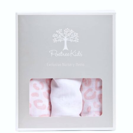 Poetree Kids - Tetra doekjes roze luipaard print/wit/ roze luipaard print