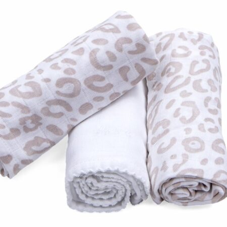 Poetree Kids - Tetra doekjes luipaard print/camel/luipaard print 60x60cm (3 stuks in doosje)