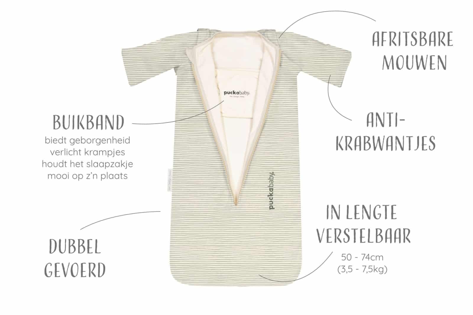 Puckababy - The Bag Newborn < 6 M | 70 CM - Cotton - Green Stripes