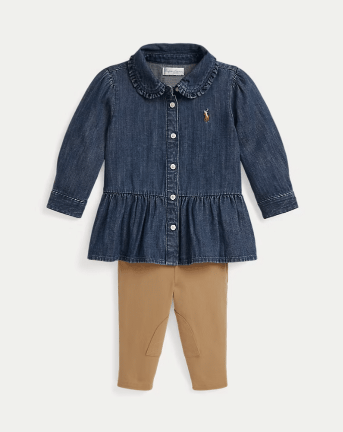 Ralph Lauren - Denim peplum overhemd en jersey legging - Blaine wash