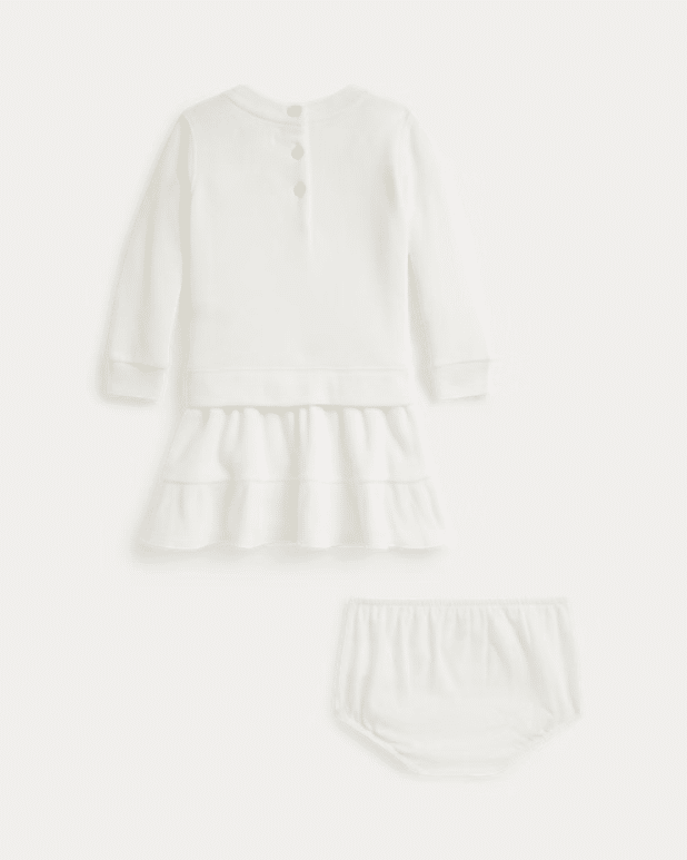 Ralph Lauren - Fleece jurk en bloomer met Polo Bear - Trophy cream