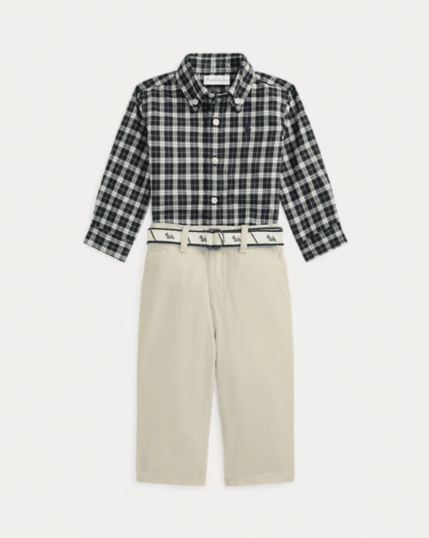 Ralph Lauren - Geruit overhemd, riem en canvas broek - Antique cream/Navy/Gr