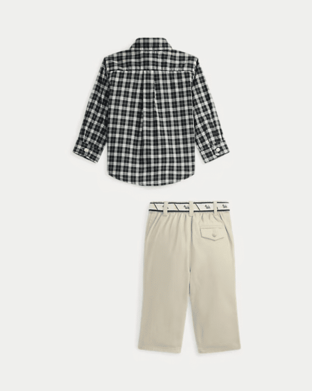 Ralph Lauren - Geruit overhemd, riem en canvas broek - Antique cream/Navy/Gr