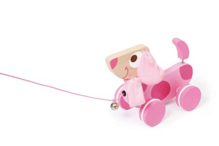 Scratch - Preschool: TREKFIGUURTJE groot HOND roze Lily 28.5x21.5x12cm, met belletje, in doos, 18m+