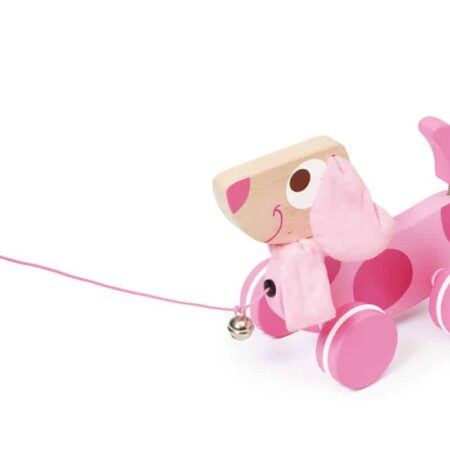 Scratch - Preschool: TREKFIGUURTJE groot HOND roze Lily 28.5x21.5x12cm, met belletje, in doos, 18m+