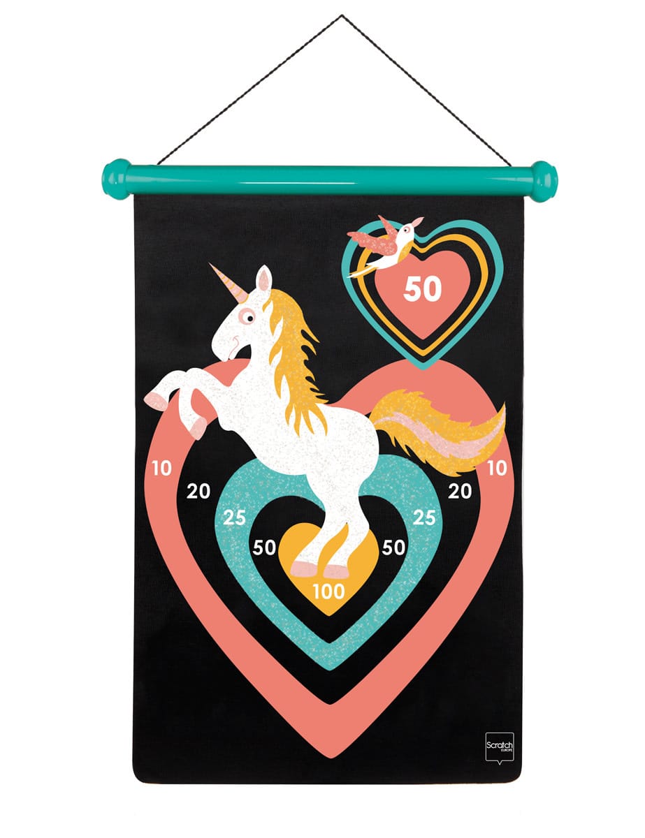 Scratch  - Active Play: MAGNETISCHE DARTS Eenhoorn met GLITTER 36x55cm, 2-zijdig bedrukt, in tube, 5+
