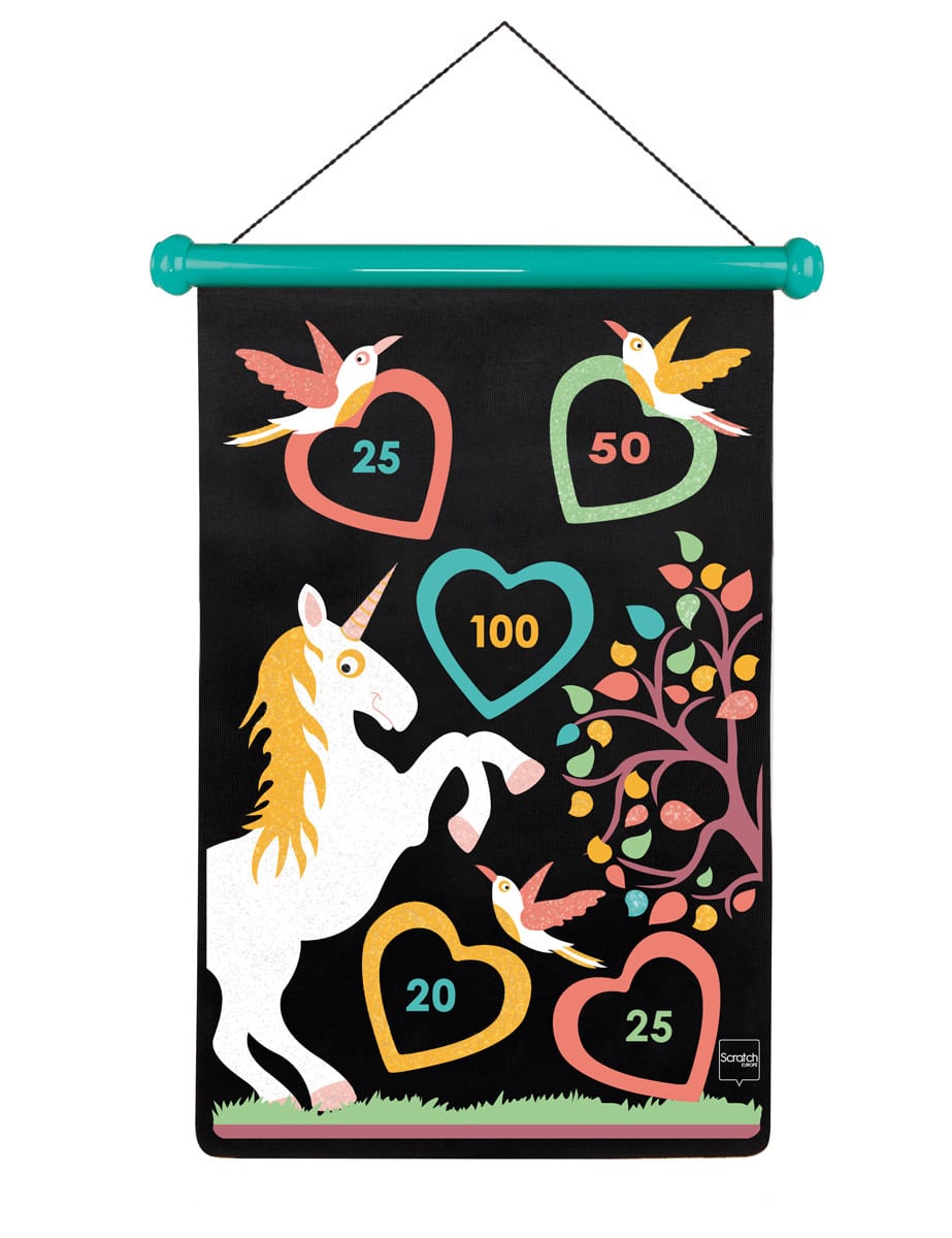 Scratch  - Active Play: MAGNETISCHE DARTS Eenhoorn met GLITTER 36x55cm, 2-zijdig bedrukt, in tube, 5+